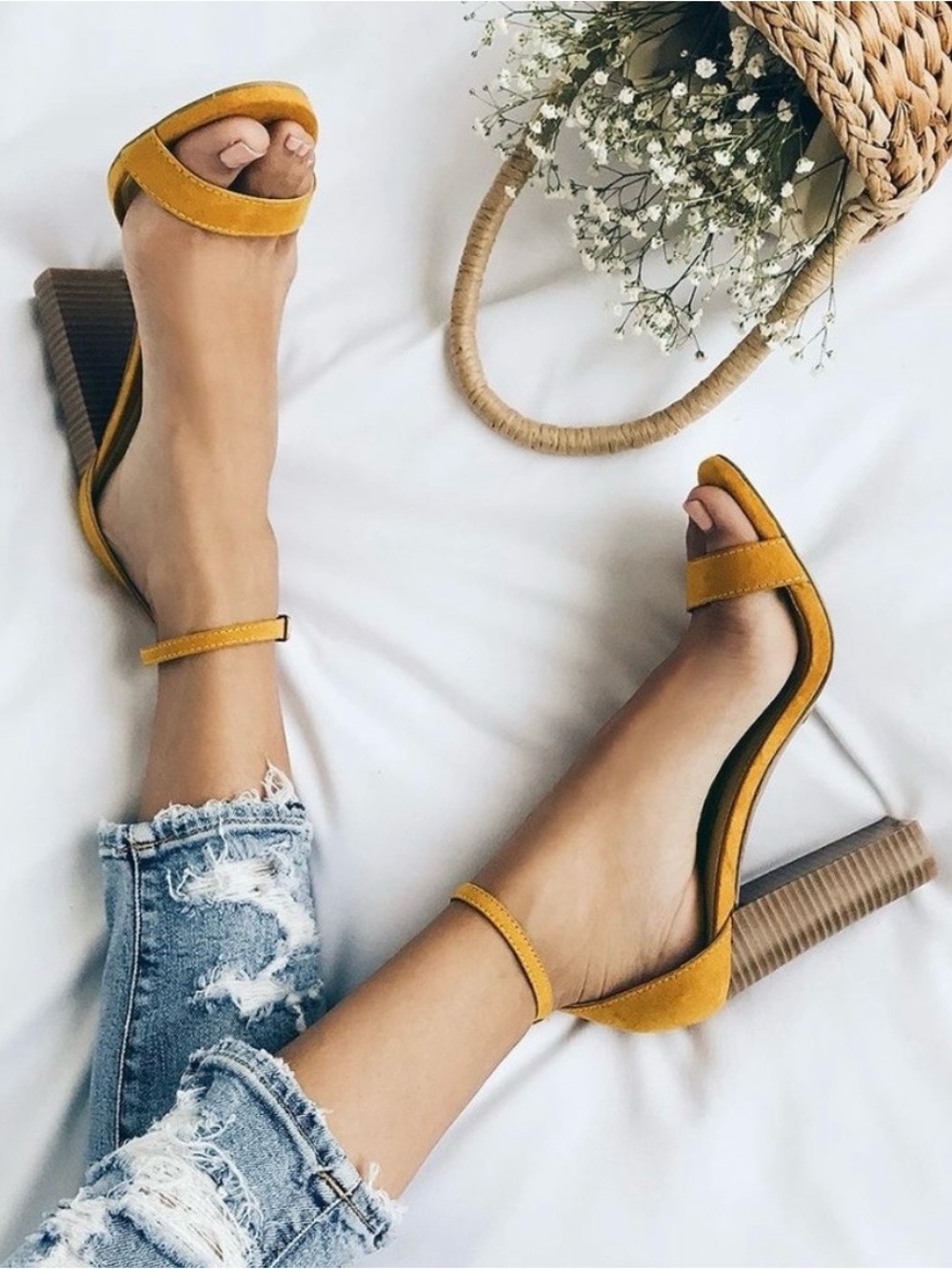Lulus Taylor Mustard Suede Stacked Ankle Strap Heels, Size 8
